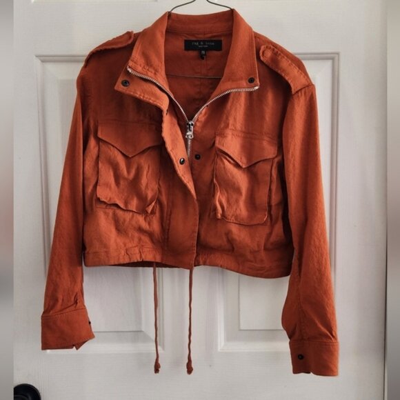 Rag & Bone XXS Cropped Burnt Orange Military Style Jacket - Picture 1 of 16